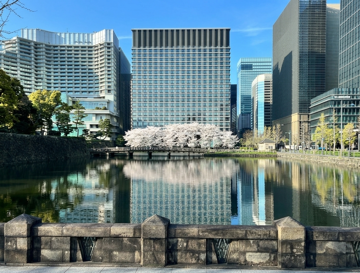 江戸城 二重橋とお堀のリフレクション